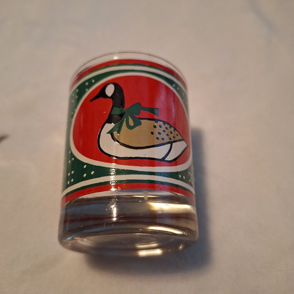Vintage‎ Glass Christmas Goose Tea Light Holder Red & Green 3 inches